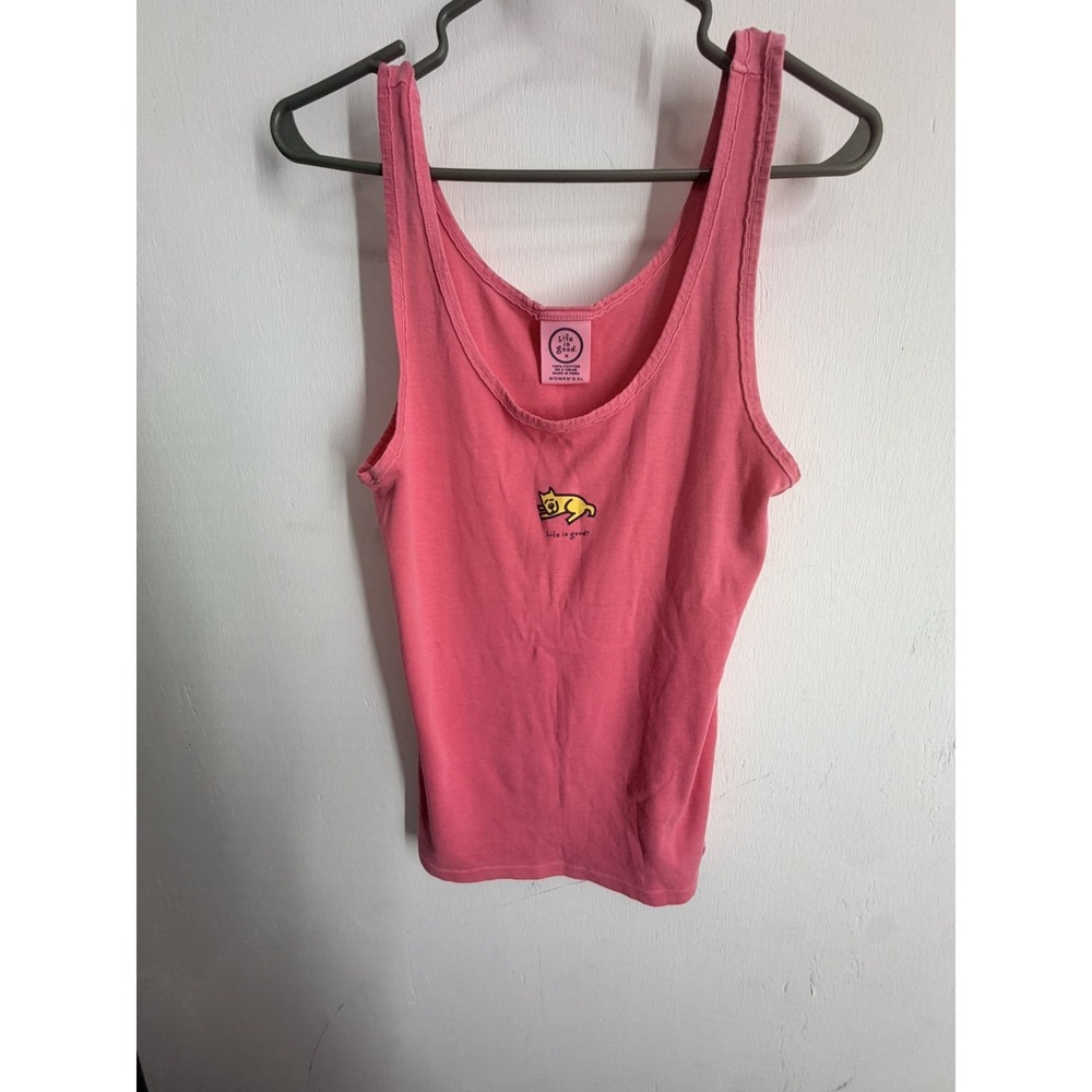 Life is Good Women XL Coral Pink Ribbed Tank Top Dog Graphic Cotton